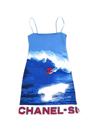 Pre-owned Chanel 2002 Surf Line Camisole Mini Dress In Blue