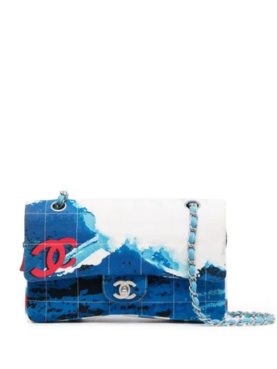 Pre-owned Chanel 2002 Surf Line Choco Bar Flap Shoulder Bag In Blue