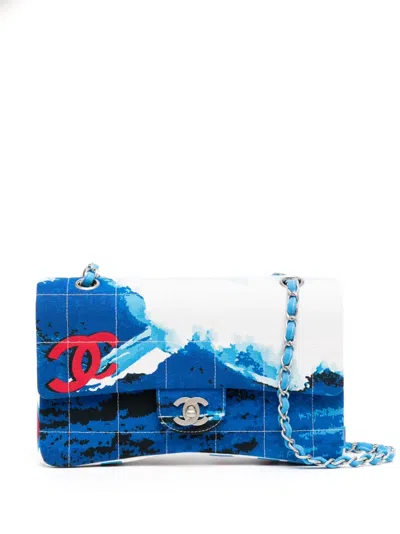 Pre-owned Chanel 2002 Surf Line Choco Bar Flap Shoulder Bag In White