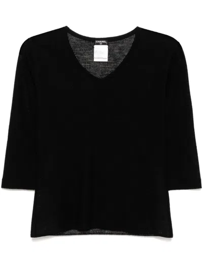 Pre-owned Chanel 2002 Three-quarter Length Sleeves Top In Black