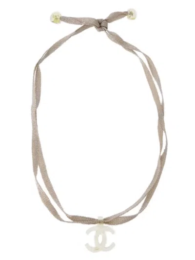 Pre-owned Chanel 2002 Transparent Cc-logo Fabric Necklace In White