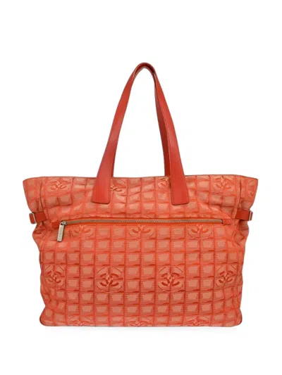 Pre-owned Chanel 2002 Travel Line Tote Bag In Orange