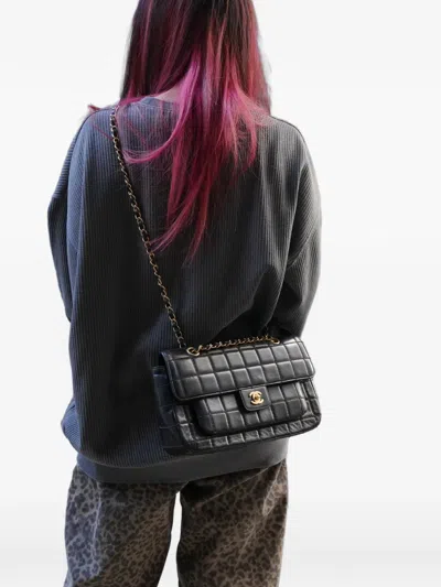 Pre-owned Chanel 2002 Wild Stitch Lambskin Shoulder Bag In Black