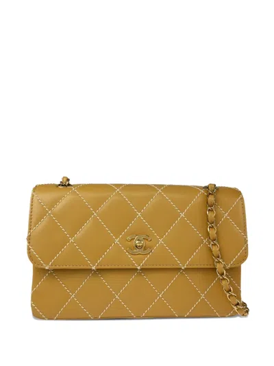 Pre-owned Chanel 2002 Wild Stitch Straight Flap Shoulder Bag In Neutrals