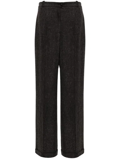 Pre-owned Chanel 2002 Wool-blend Wide-leg Trousers In Brown