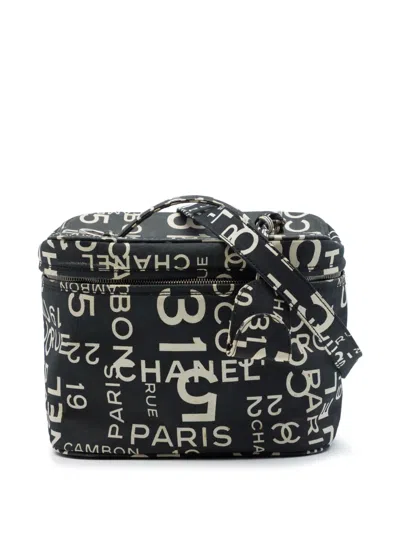 Pre-owned Chanel 2002-2003 By The Sea Line Coco Print Canvas Vanity Bag Satchel In Black