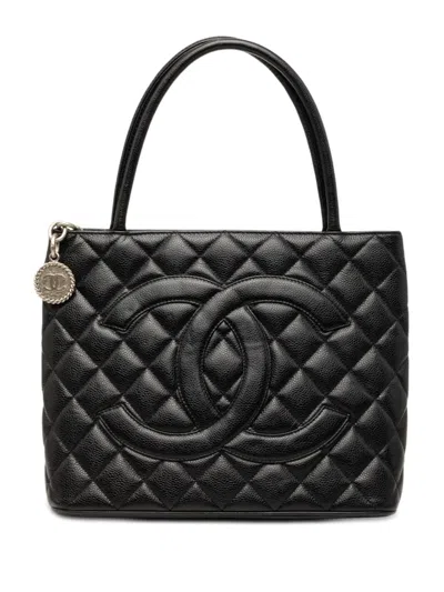 Pre-owned Chanel 2002-2003 Caviar Medallion Tote Bag In Black