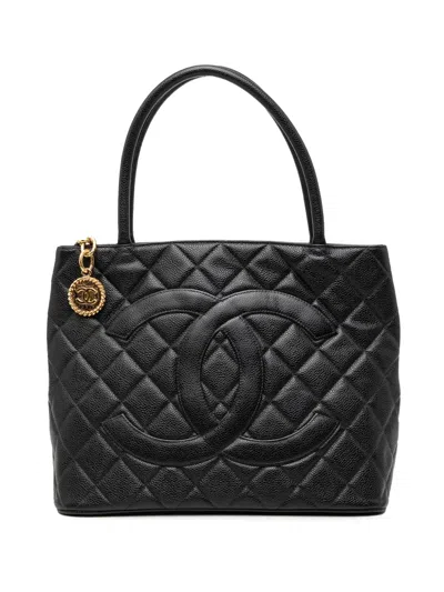 Pre-owned Chanel 2002-2003 Caviar Medallion Tote Bag In Black
