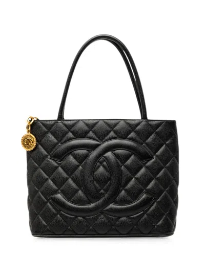 Pre-owned Chanel 2002-2003 Caviar Medallion Tote Bag In Black