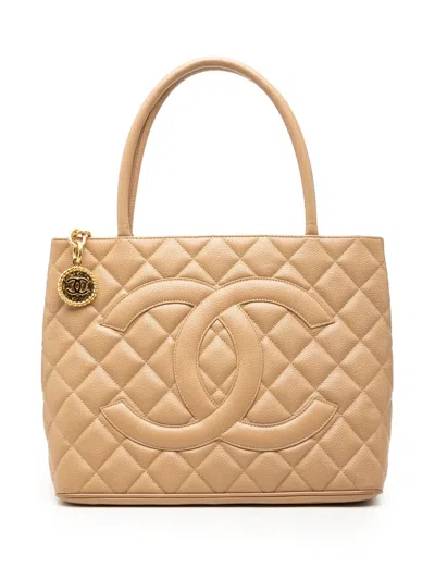 Pre-owned Chanel 2002-2003 Caviar Medallion Tote Bag In Neutral