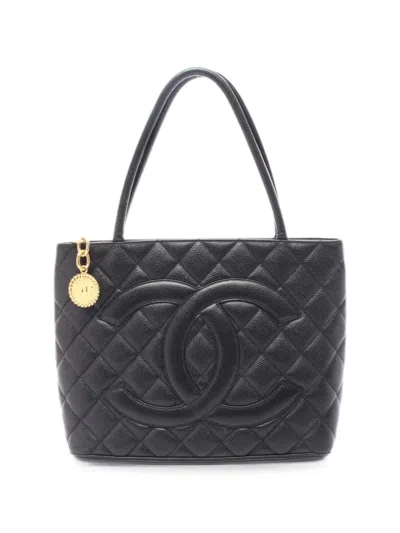 Pre-owned Chanel 2002-2003 Caviar Quilted Tote Bag In Black