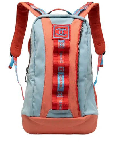 Pre-owned Chanel 2002-2003 Cc Bicolor Canvas Sport Line Backpack In Blue