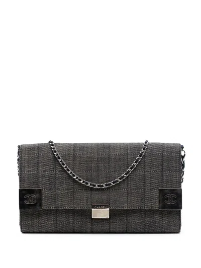Pre-owned Chanel 2002-2003 Cc Choco Bar Denim Chain Flap Shoulder Bag In Gray