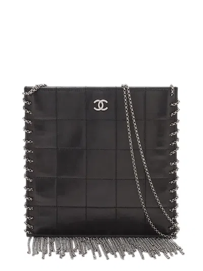 Pre-owned Chanel 2002-2003 Cc Choco Bar Lambskin Chain Fringe Crossbody Bag In Black