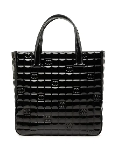 Pre-owned Chanel 2002-2003 Cc Chocolate Bar Patent Tote Bag In Black