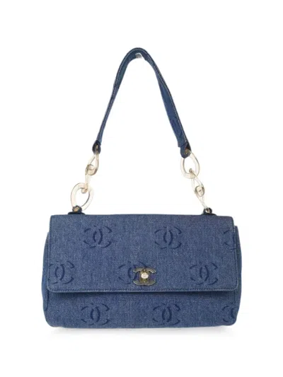 Pre-owned Chanel 2002-2003 Cc Print Shoulder Bag In Blue