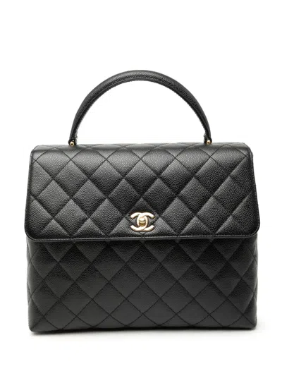 Pre-owned Chanel 2002-2003 Cc Quilted Caviar Kelly Top Handle Bag Handbag In Black