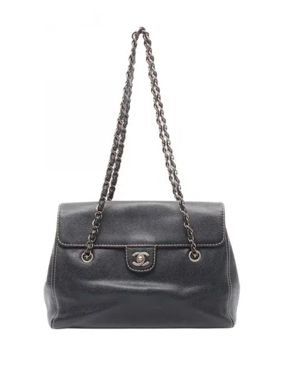 Pre-owned Chanel 2002-2003 Cc Wild Stitch Caviar Tote Bag In Black