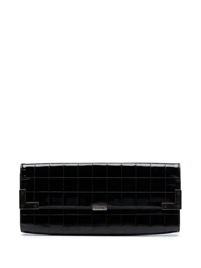 Pre-owned Chanel 2002-2003 Chocolate Bar Patent Clutch Bag In Black