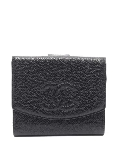 Pre-owned Chanel 2002-2003 Coco Mark Bi-fold Wallet In Black