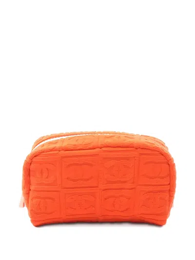 Pre-owned Chanel 2002-2003 Coco Mark Pile Pouch In Orange