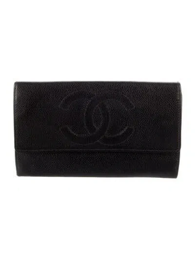Pre-owned Chanel 2002-2003 Interlocking Cc Logo Trifold Wallet In Black