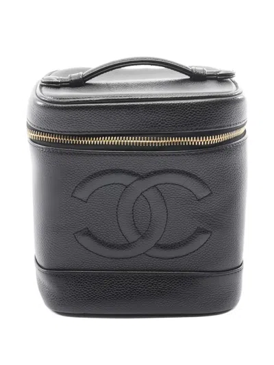Chanel 2002-2003 Leather Vanity Bag In Black