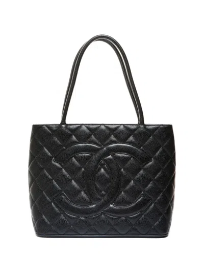 Pre-owned Chanel 2002-2003 Medallion Caviar Tote Bag In Black