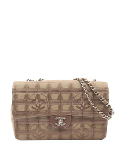 Pre-owned Chanel 2002-2003 Medium New Travel Line Nylon Single Flap Shoulder Bag In Brown