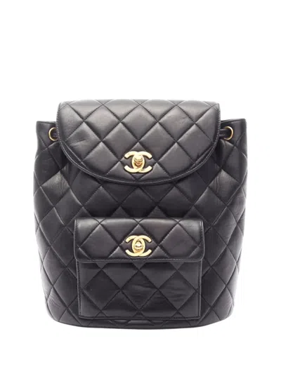 Pre-owned Chanel 2002-2003 Medium Quilted Lambskin Duma Backpack In Black