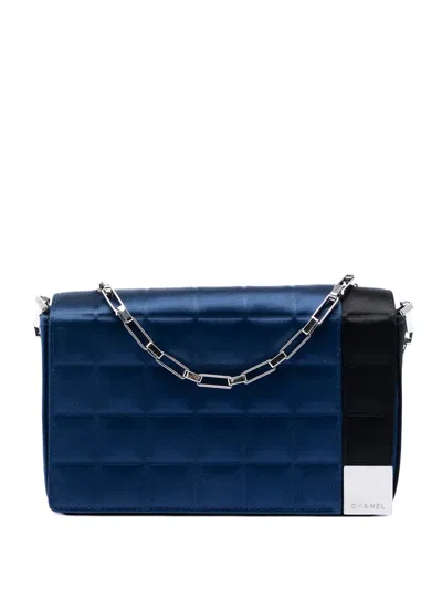 Pre-owned Chanel 2002-2003 Mini Chocolate Bar Satin Shoulder Bag In Black