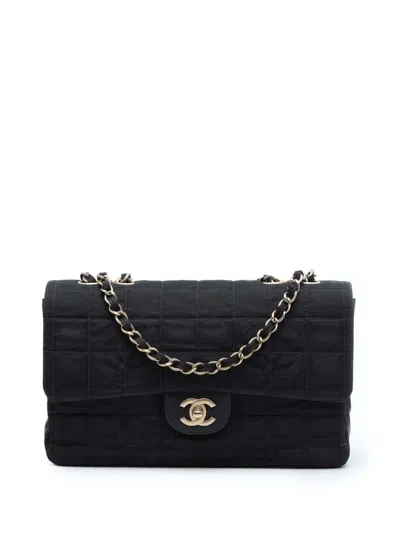 Pre-owned Chanel 2002-2003 New Travel Line Medium Nylon Single Flap Shoulder Bag In Black