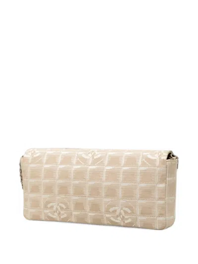 Pre-owned Chanel 2002-2003 New Travel Line Nylon East West Flap Shoulder Bag In Neutrals