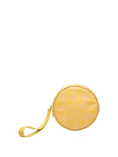 Pre-owned Chanel 2002-2003 New Travel Line Nylon Round Coin Pouch In Yellow