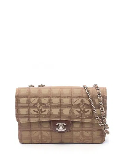 Pre-owned Chanel 2002-2003 New Travel Line Nylon Single Flap Shoulder Bag In Brown