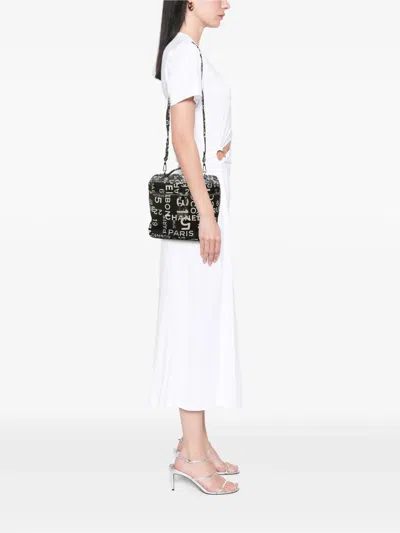 Pre-owned Chanel 2002-2003 Printed Canvas 31 Rue Cambon Vanity Case Satchel In Black