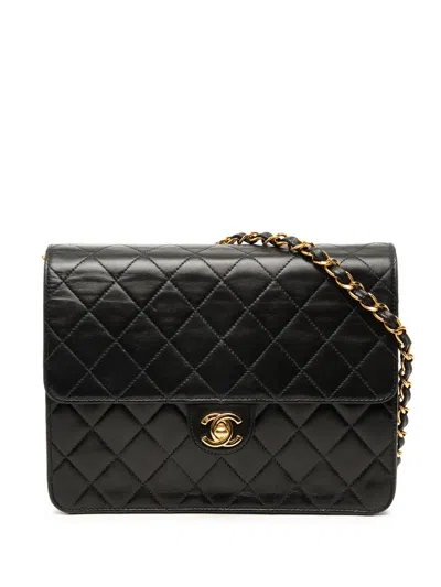 Pre-owned Chanel 2002-2003 Small Cc Quilted Lambskin Single Flap Crossbody Bag In Black