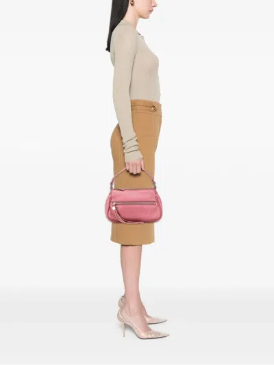 Pre-owned Chanel 2003-2004 Calfskin Lax Front Pocket Shoulder Bag In Pink