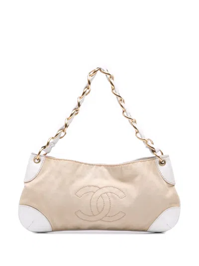 Pre-owned Chanel 2003-2004 Canvas Olsen Shoulder Bag In White