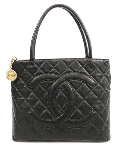 Pre-owned Chanel 2003-2004 Caviar Medallion Tote Bag In Black