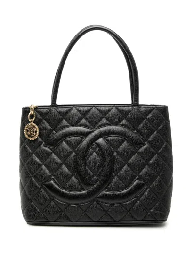 Pre-owned Chanel 2003-2004 Caviar Medallion Tote Bag In Black