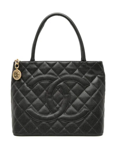 Pre-owned Chanel 2003-2004 Caviar Medallion Tote Bag In Black
