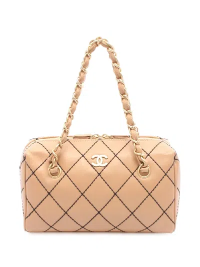 Pre-owned Chanel 2003-2004 Cc Calfskin Wild Stitch Shoulder Bag In Brown