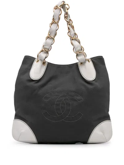 Pre-owned Chanel 2003-2004 Cc Canvas Olsen Tote Bag In Grey