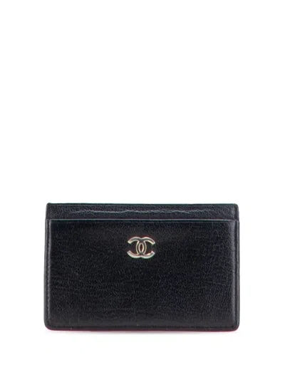 Pre-owned Chanel 2003-2004 Cc Goatskin Card Holder In Black