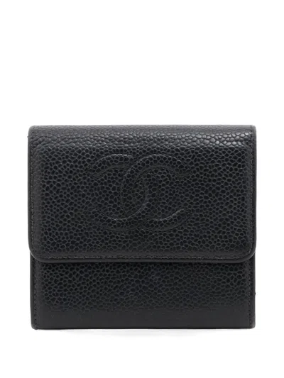 Pre-owned Chanel 2003-2004 Cc-mark Wallet In Black