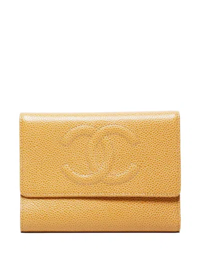 Pre-owned Chanel 2003-2004 Cc Mark Wallet In Yellow