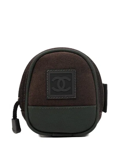 Pre-owned Chanel 2003-2004 Cc Sports Line Canvas And Nylon Arm Pouch In Brown