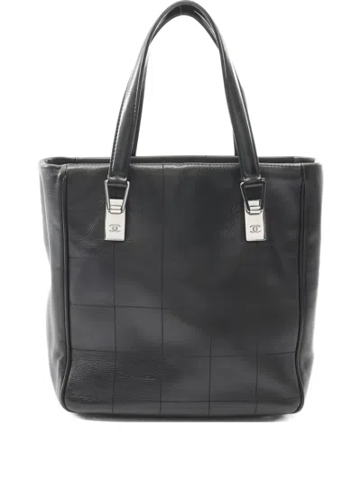 Pre-owned Chanel 2003-2004 Chocolate Bar Quilted Tote Bag In Black