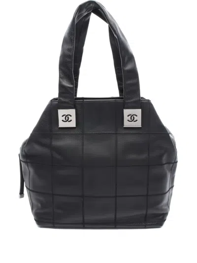 Pre-owned Chanel 2003-2004 Chocolate Bar Silver Shoulder Bag In Black